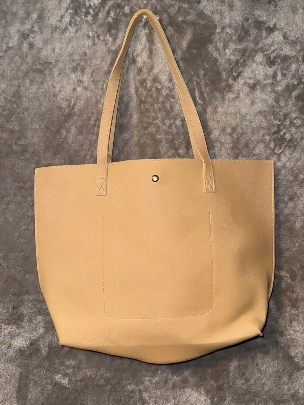 Tan Faux Leather Saffiano Tote Bag with Tassel